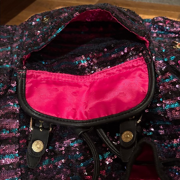 NWOT VTG Juicy Couture Black and Pink Sequin Backpack - Picture 9 of 9